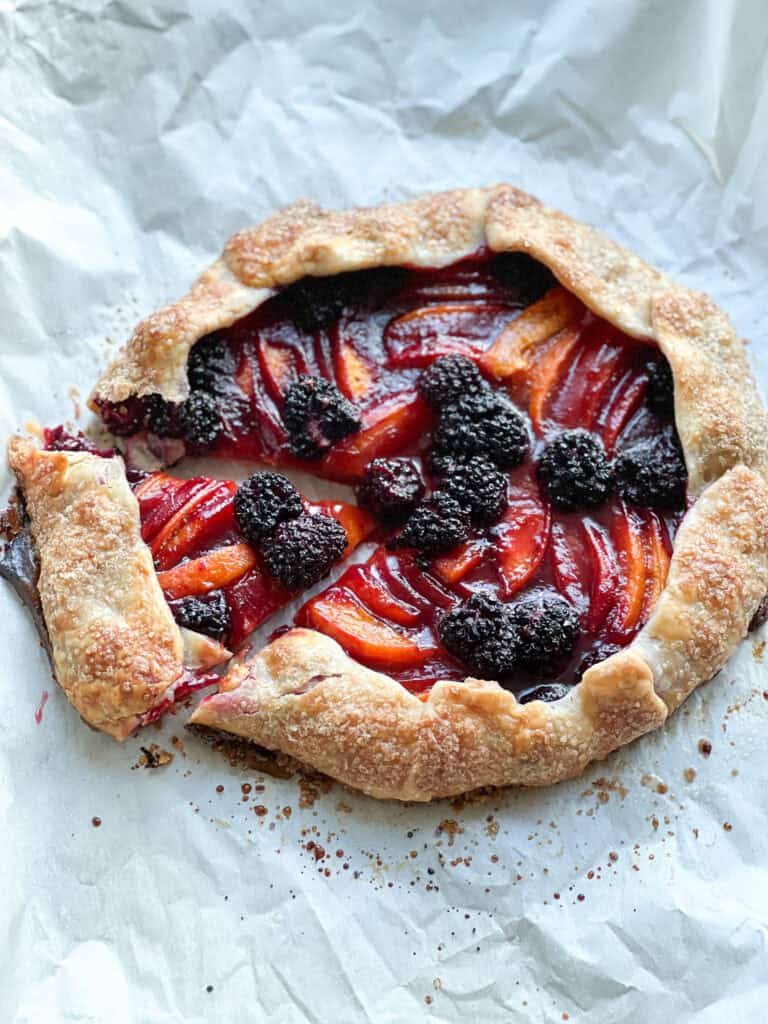 Finished and freshly baked Aprium-Blackberry Galette Recipe.