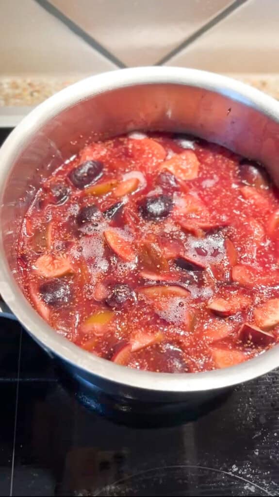 Fig Syrup Recipe mid cook after fresh figs have been simmered with lemon juice.