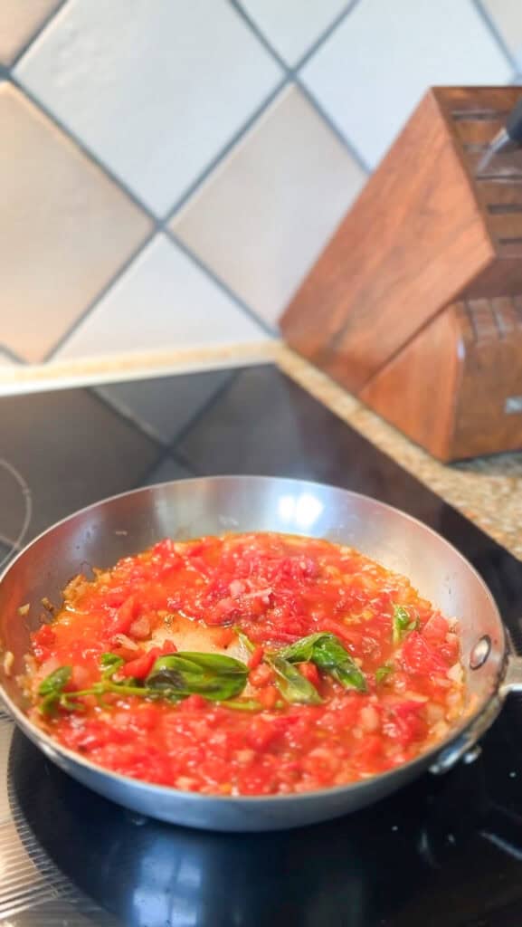 Tomato Basil Sauce Prep for the Romano Beans.