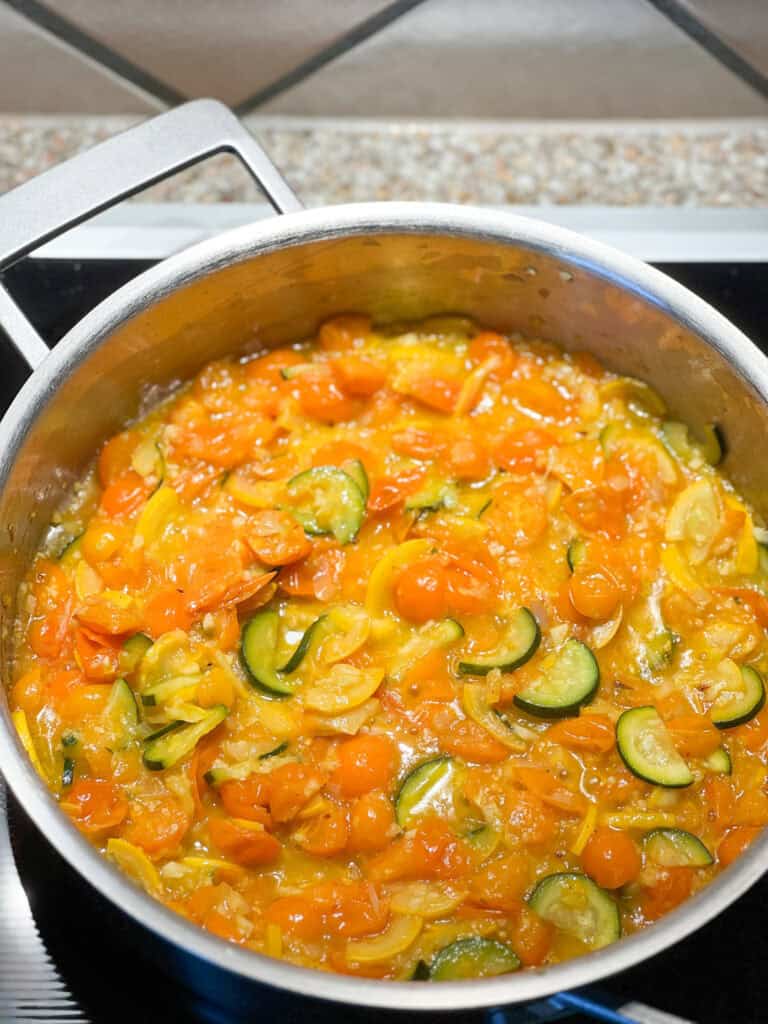 Sun gold tomato sauce at the end of cook time.
